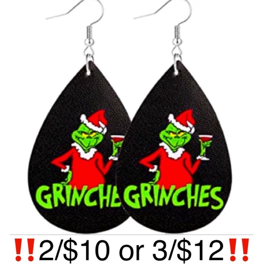 Drinking Grinch Faux Leather Funny Christmas Earrings